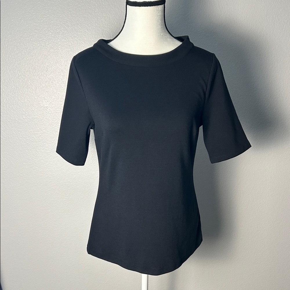 Talbots Black Mock Neck Top with Buttons Down Back (Size S)